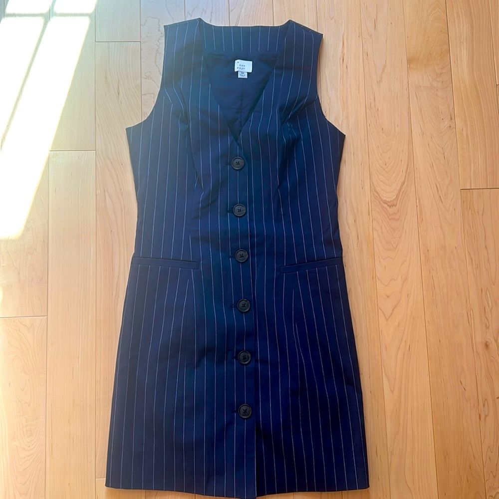 Navy blue pinstripe button sleeveless dress (worn once)
